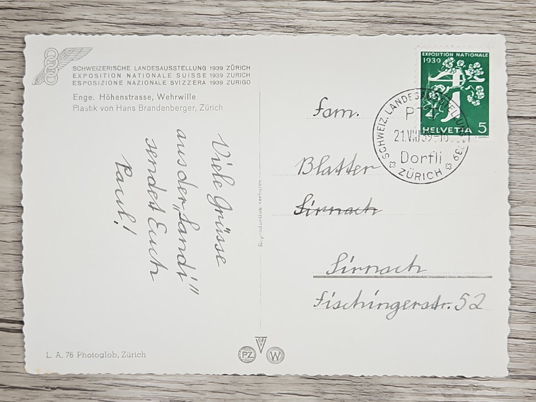 Tutti i francobolli: CL22 Carte Postale + Timbre Suisse 1939 – Usato da Cousset venduto da Patrick_Collections 1