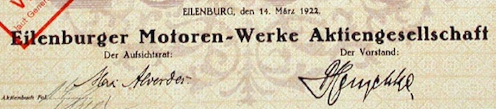 Dokumente: Eilenburger Motoren-Werke AG, Eilenburg - 1922 – Gebraucht aus Solothurn von Sgasche 1