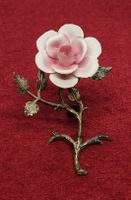 Porzellanrose an Messingzweig, Vintage Deko