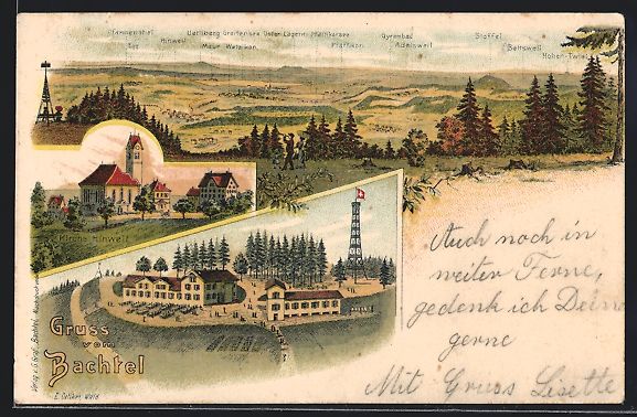 Ansichtskarten: Litho Bachtel, Gasthaus, Kirche Hinweil, – Gebraucht aus Berlin von bartko-reher