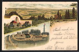 Litho Bachtel, Gasthaus, Kirche Hinweil,