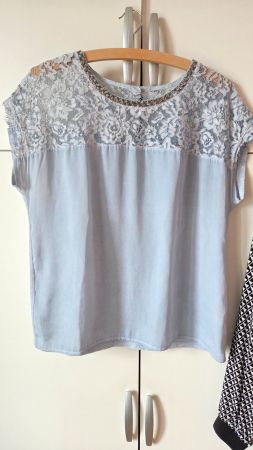 Taifun Damen Sommer Bluse mit Spitze Gr. 42 L * letzte tage