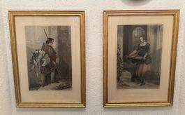 Bilderrahmen mit Bildern, 2 Stk, Jagdszenen, Vintage