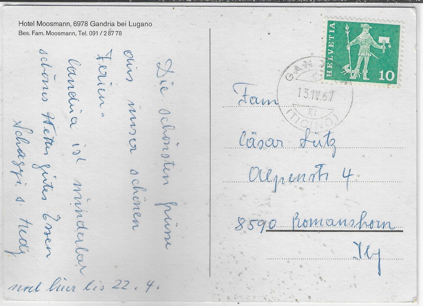 Cartoline postali: Hotel Moosmann - Gandria – Usato da Ettingen venduto da Kartenplanet 1