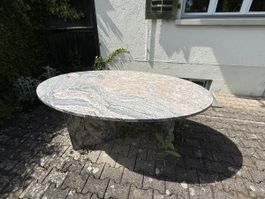 Gartentisch Granit Oval rund Tischplatte Stein 120x80cm Plat