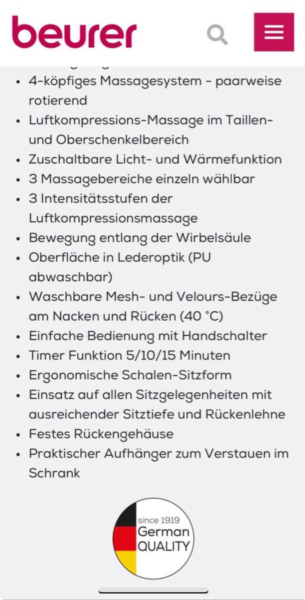 Beurer Massagegeräte: Beurer Shiatsu-Luftkompression-Sitzauflage 3-in-1 – Gebraucht aus Sarnen von catnini 4