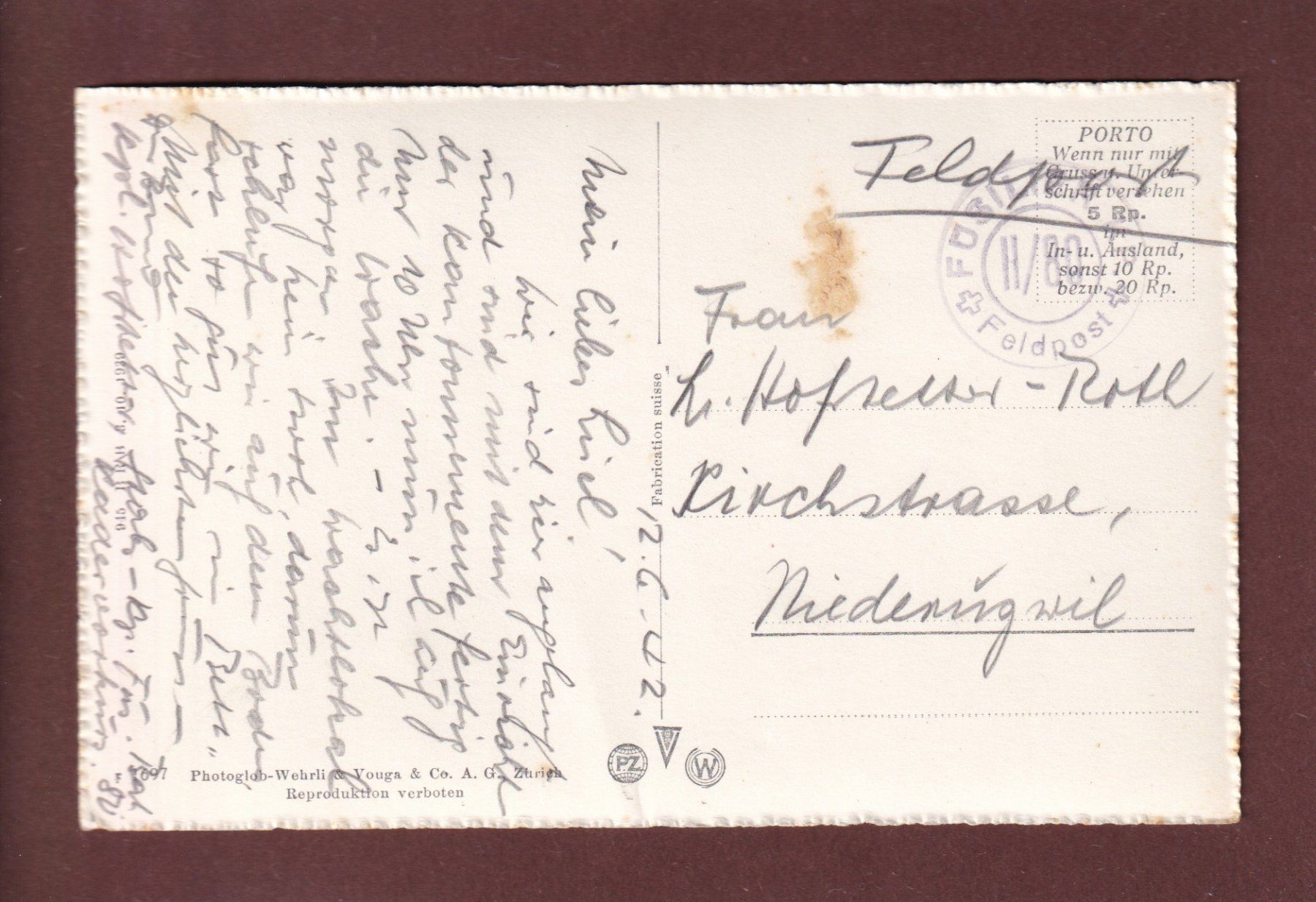 Cartoline postali: SIHLSEE - 1942 Feldpost – Usato da Pully venduto da nicecards 1