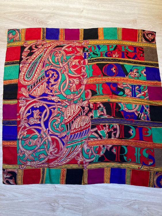 Foulard En Soie Vintage Louis Féraud Paris - 80 Cm X 80 Cm - Rose Et Bleu - Occasion