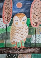 Original Aquarell Eule naive Kunst Bild