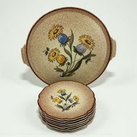 Service à gâteau vintage en céramique VSK USC, 7 pièces