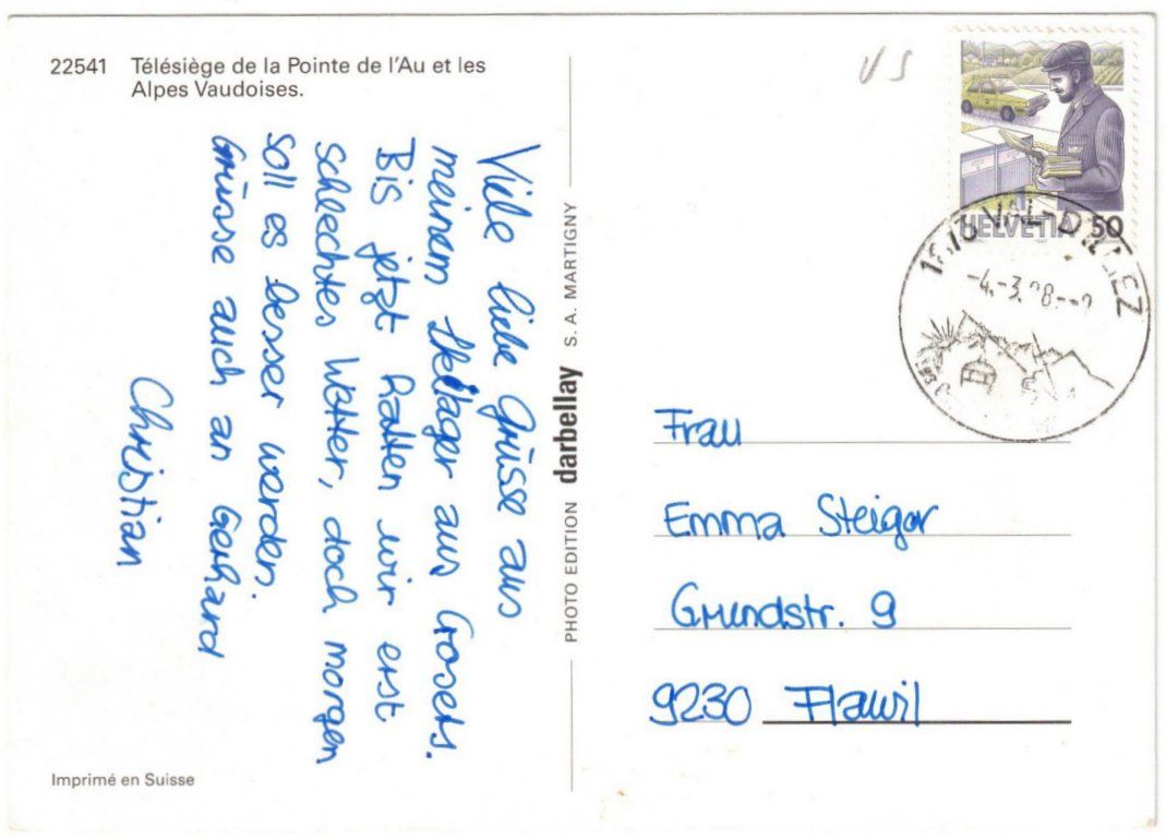 Cartoline postali: Champoussin - Sessellift Pointe de l'Au – Usato da Binningen venduto da Mountainrider 1