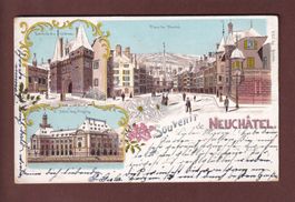 Souvenir de NEUCHÂTEL - Neige - 1902 Litho // pli d'angle //