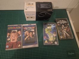 Sony PSP Piano Black mit 4 Spiele/Film + Zubehör, Top Zustan