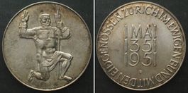 ZÜRICH Medaille 1951 600 J. in der Eidgenossenschaft Silber
