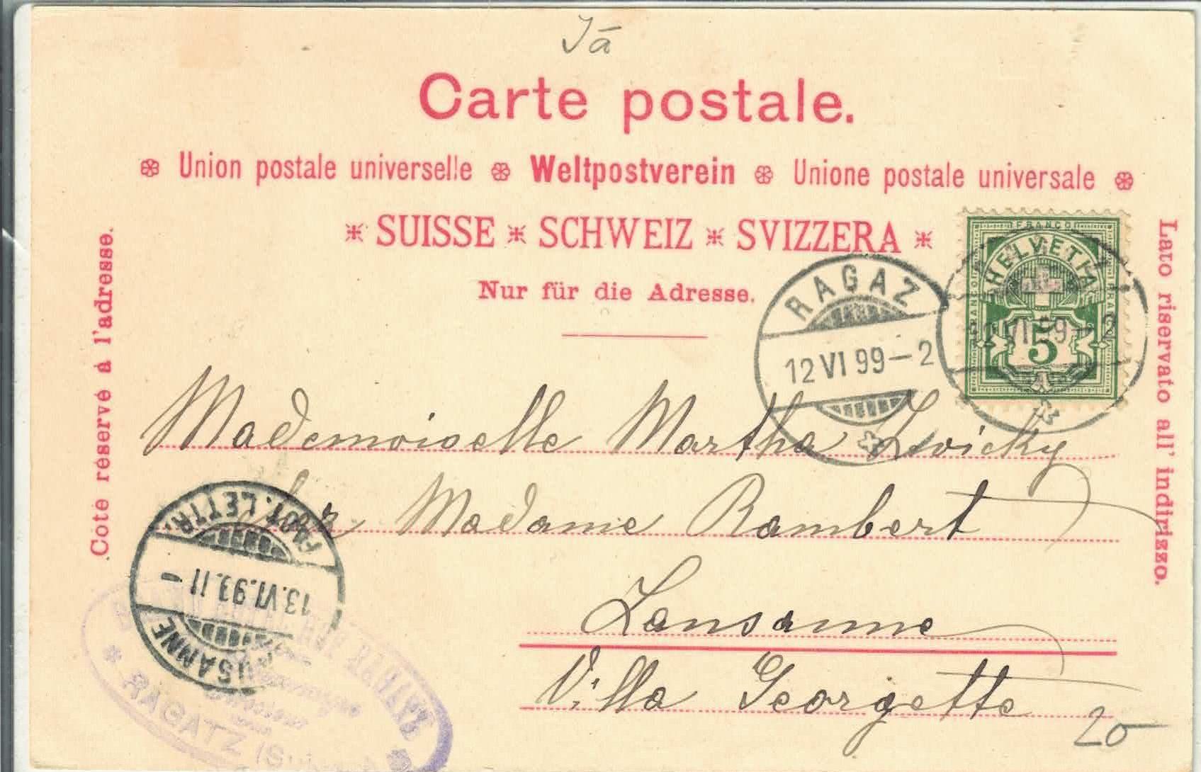 Cartoline postali: Gruss aus Ragaz - Generalansicht 1899 – Usato da Ettingen venduto da Kartenplanet 1
