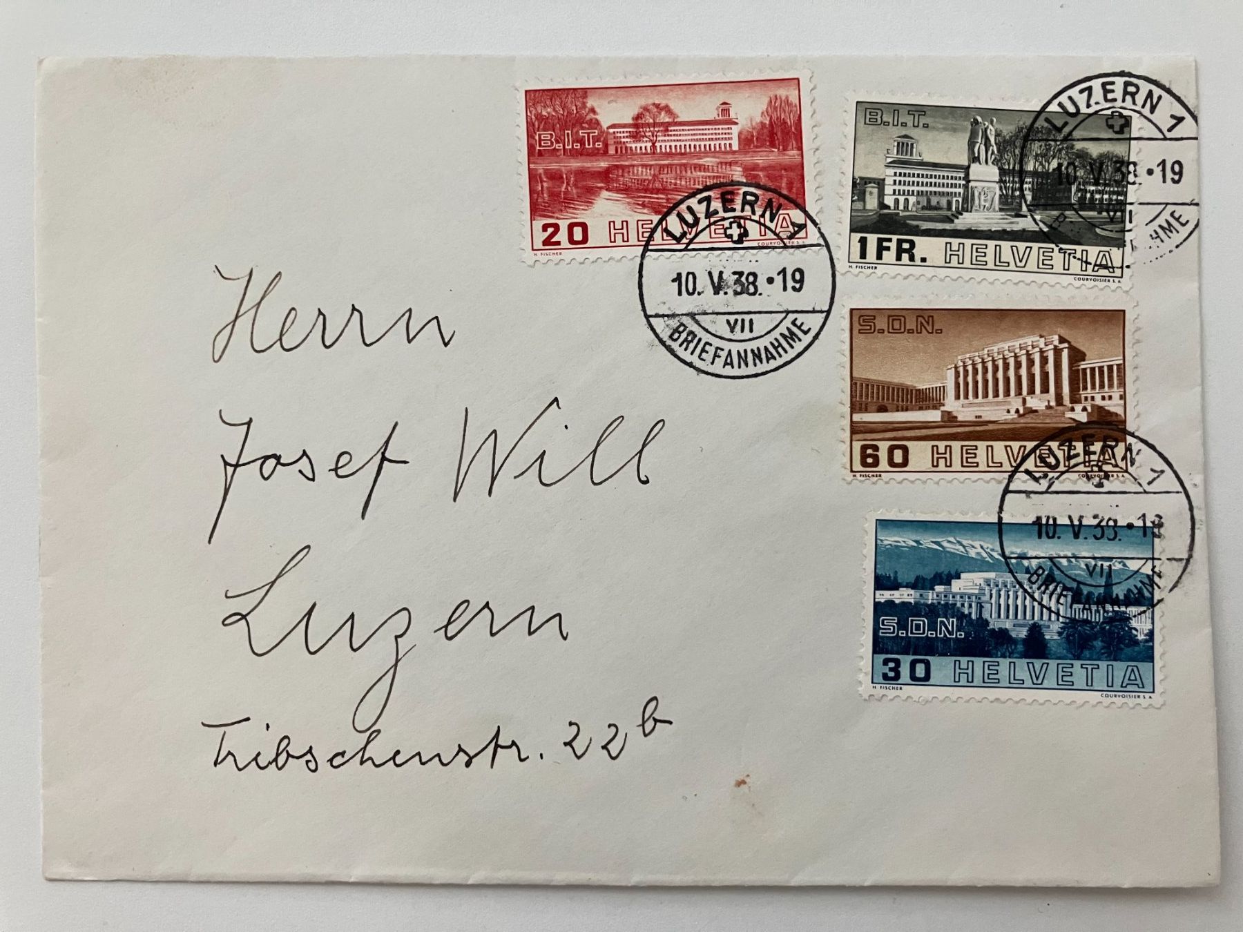 Tutti i francobolli: 1938, Kat. 211-14, KP 120.-- – Usato da Würenlos venduto da Eulenpostuhu