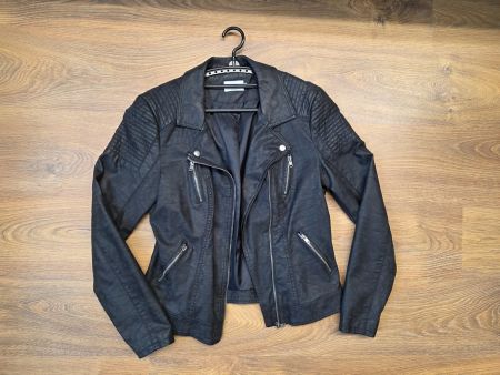 Jacke, Bikerjacke, Lederimitat schwarz Only Gr. 40