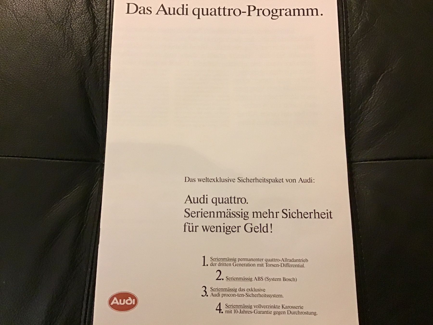 Audi Dokumente: Audi quattro Programm 16 Seiten August 1988 – Gebraucht aus Scherzingen von Starseller62