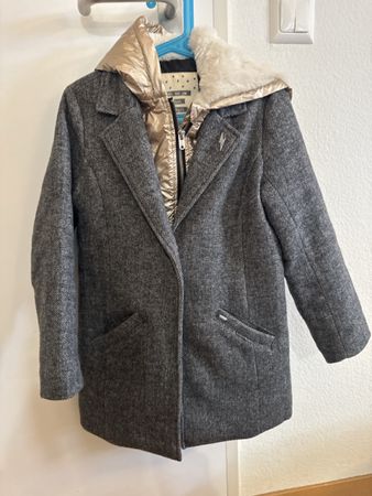 Manteau d'hiver IKKS gris chaud avec capuche, taille 10 ans