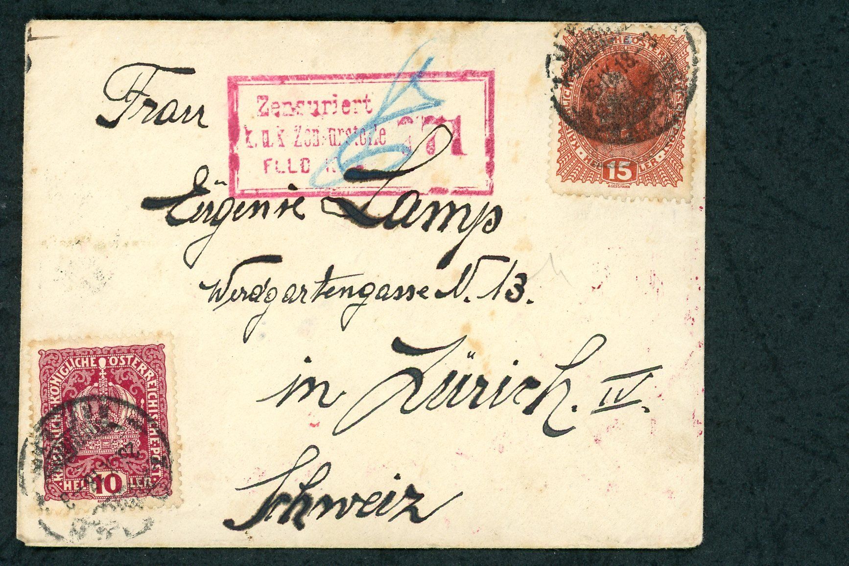Enveloppes & pochettes d'envoi: Alte Briefhülle mit Briefmarken, Zensurstempel – D'occasion à Opfikon par webstar30