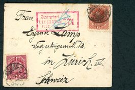 Alte Briefhülle mit Briefmarken, Zensurstempel