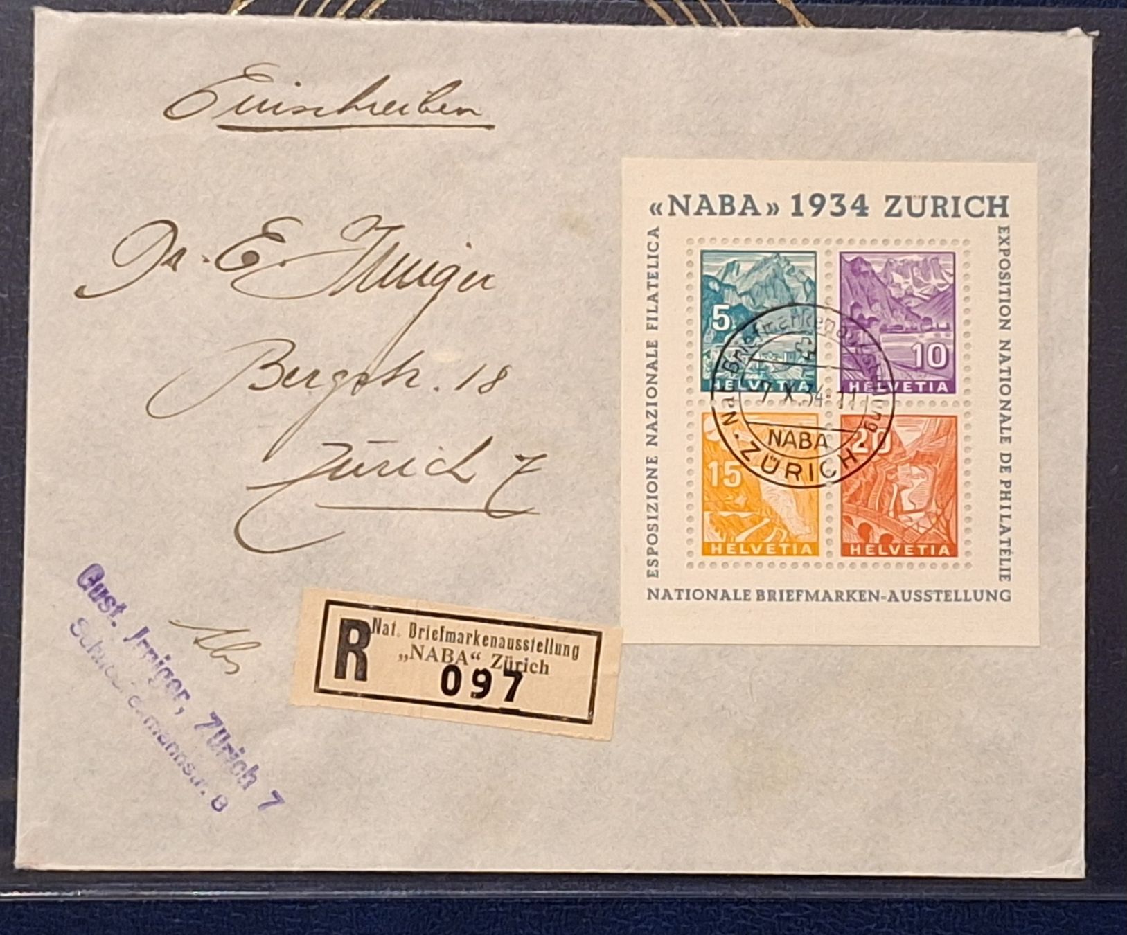 Tutti i francobolli: Naba 1934 W1 Sonderblock Kat. 850.- – Usato da Balgach venduto da SIMEON27