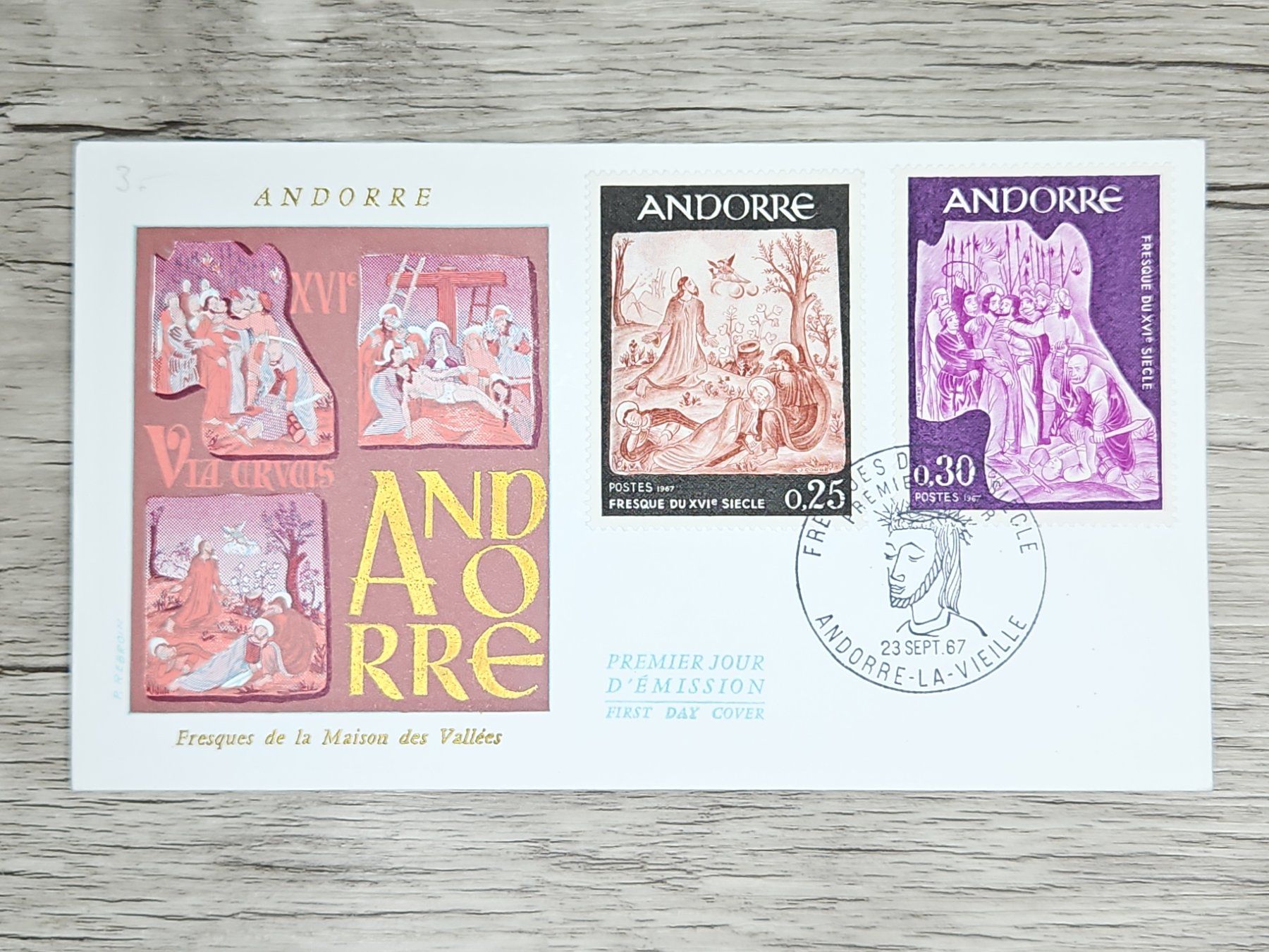 Tutti i francobolli: CL05 Enveloppe + Timbre Andorre 1967 – Usato da Cousset venduto da Patrick_Collections
