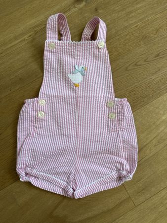 Salopette short été bébé ,rose à rayures avec canard 12-18 m