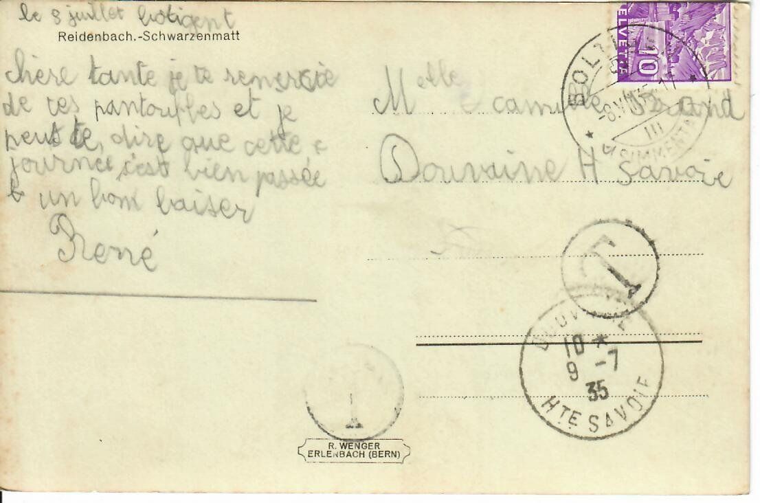 Cartoline postali: Reidenbach - Schwarzenmatt 1935 – Usato da Hochdorf venduto da Ziegel-16 1