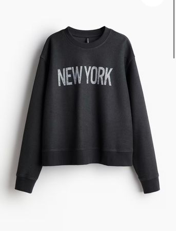 💗H&M💗 "NEW YORK" Oversized Motif Sweatshirt Dunkelgrau XS