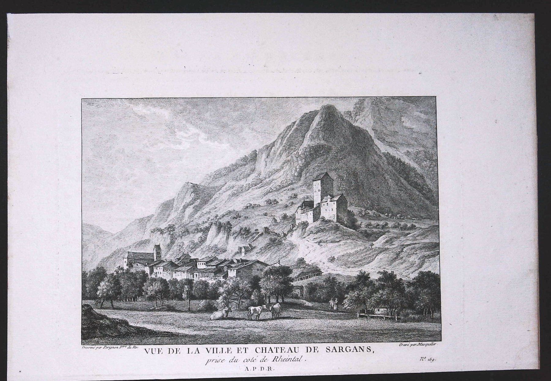 Incisioni: Sargans Originalkupferstich 1780 – Usato da Rafz venduto da Helvet32 1