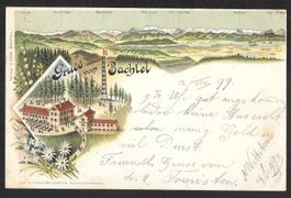 Hinwil Gruss vom Bachtel farbige Lithografie