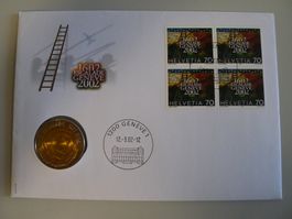2002: Numisbrief (Münzbrief) Geneve mit +Nr.1045 +5Fr goldig