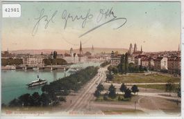 Zürich - Utoquai mit Quaibrücke - Litho