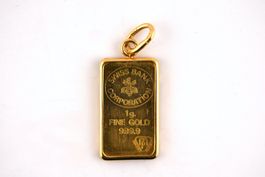 1g Goldbarren mit Fassung als Anhänger