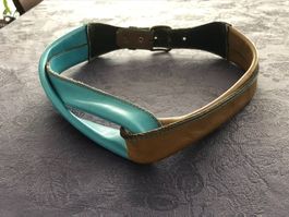 Ceinture en cuir beige et turquoise