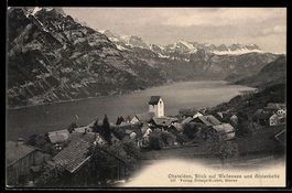 AK Obstalden, Blick auf Wallensee u. Alvierkette