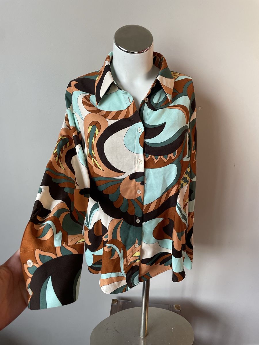 Mango Camicette: Chemise rétro abstrait - Mango - L  – Usato da Troinex venduto da Irisglo