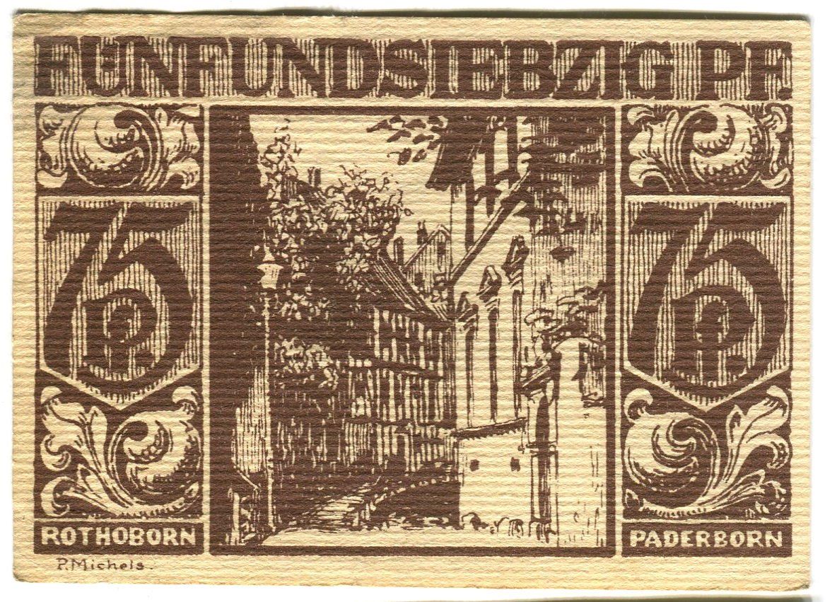 Banconote: Notgeld "75 Pfennig. Paderborn 1921" – Usato da Basel venduto da Butsch5 1