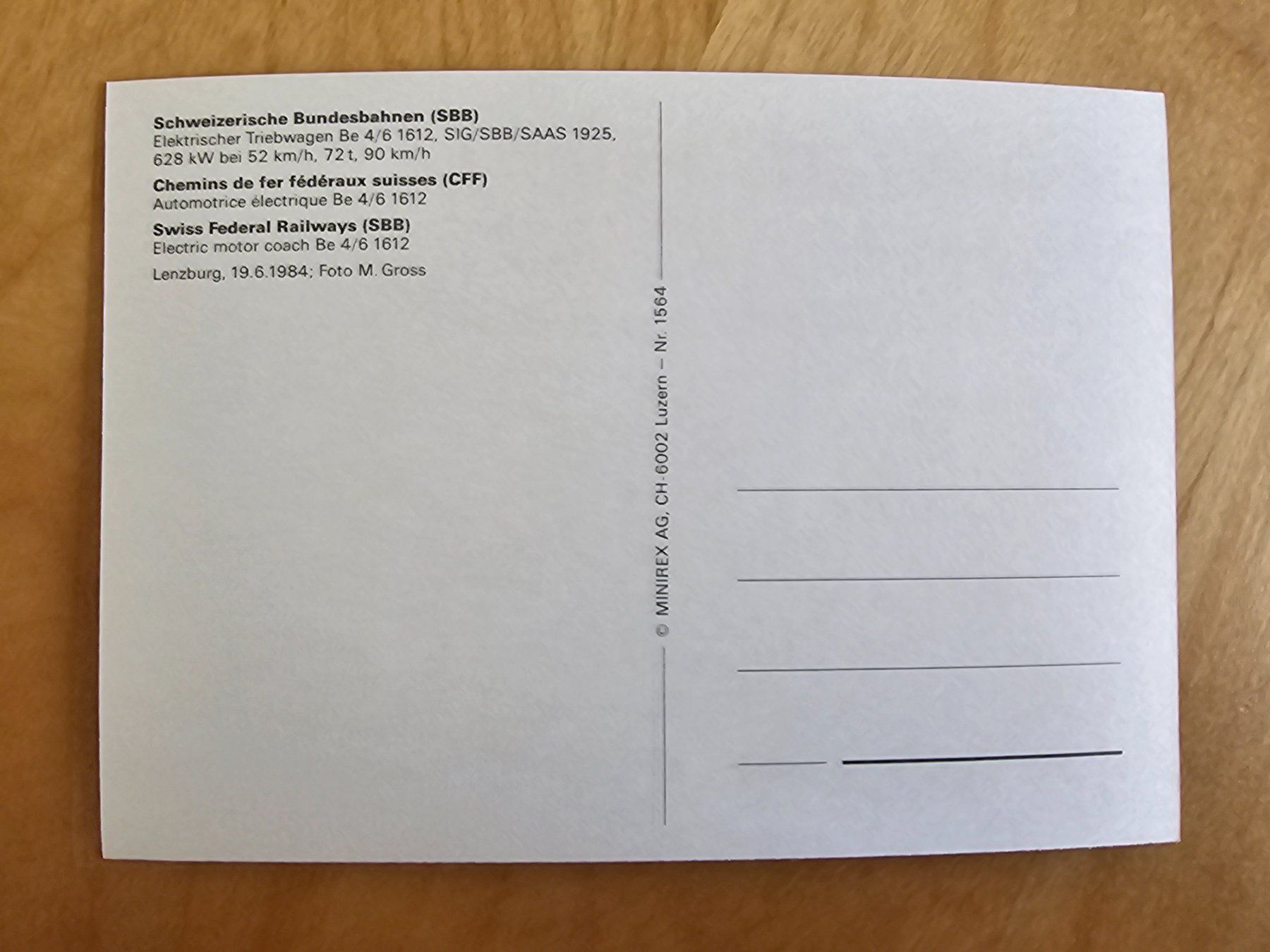 Cartoline postali: Postkarte SBB Triebwagen Be 4/6 1612 – Nuovo (secondo la descrizione) da Matten venduto da MEFEZ 1