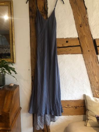Seidenkleid Maxi 2-lagig anthrazith/blau xs s 34 Slipdress