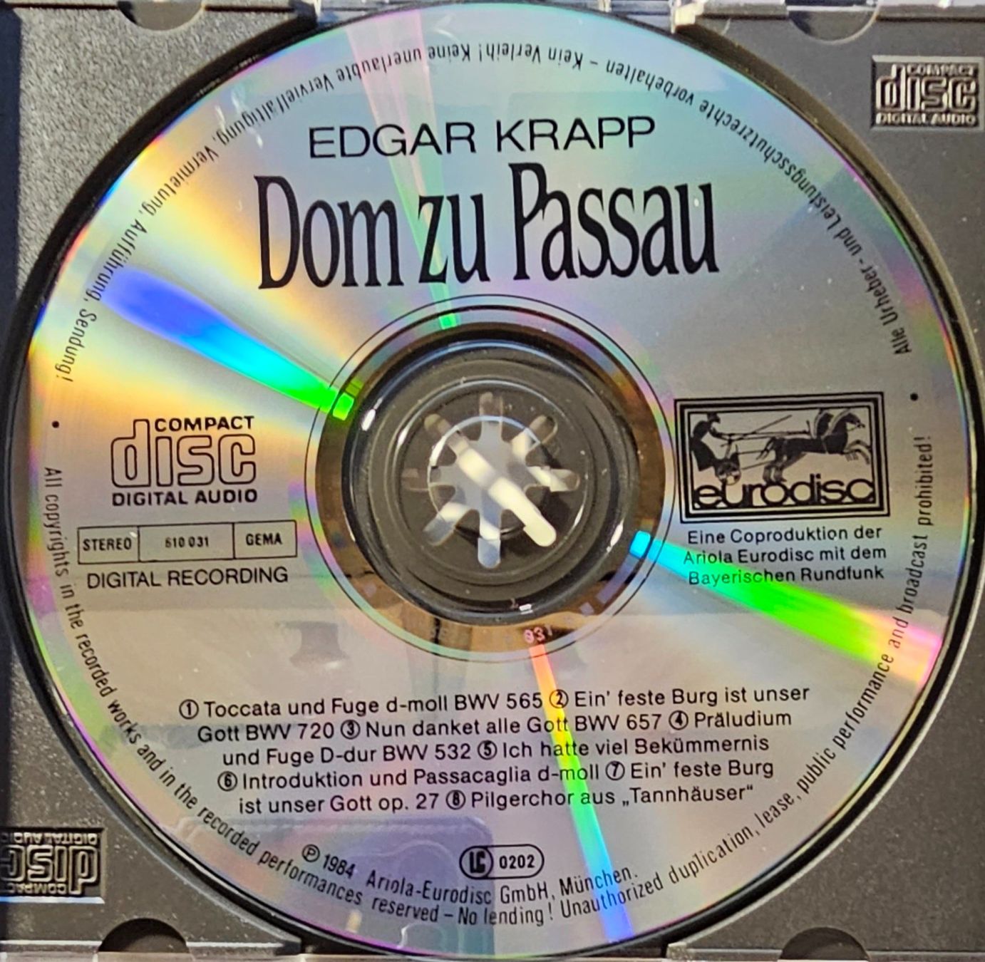 CDs: Edgar Krapp - Dom Zu Passau – Gebraucht aus Wahlen b. Laufen von Cg10 1