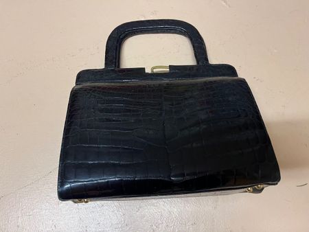 Vintage Handtasche Kroko-Optik, Schwarz, Top Zustand!