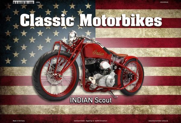 Indian Motorcycle Insegne: Blechschild USA MOTORBIKES-INDIAN SCOUT – Nuovo e nell'imballaggio originale da Rupperswil venduto da big-one-sale