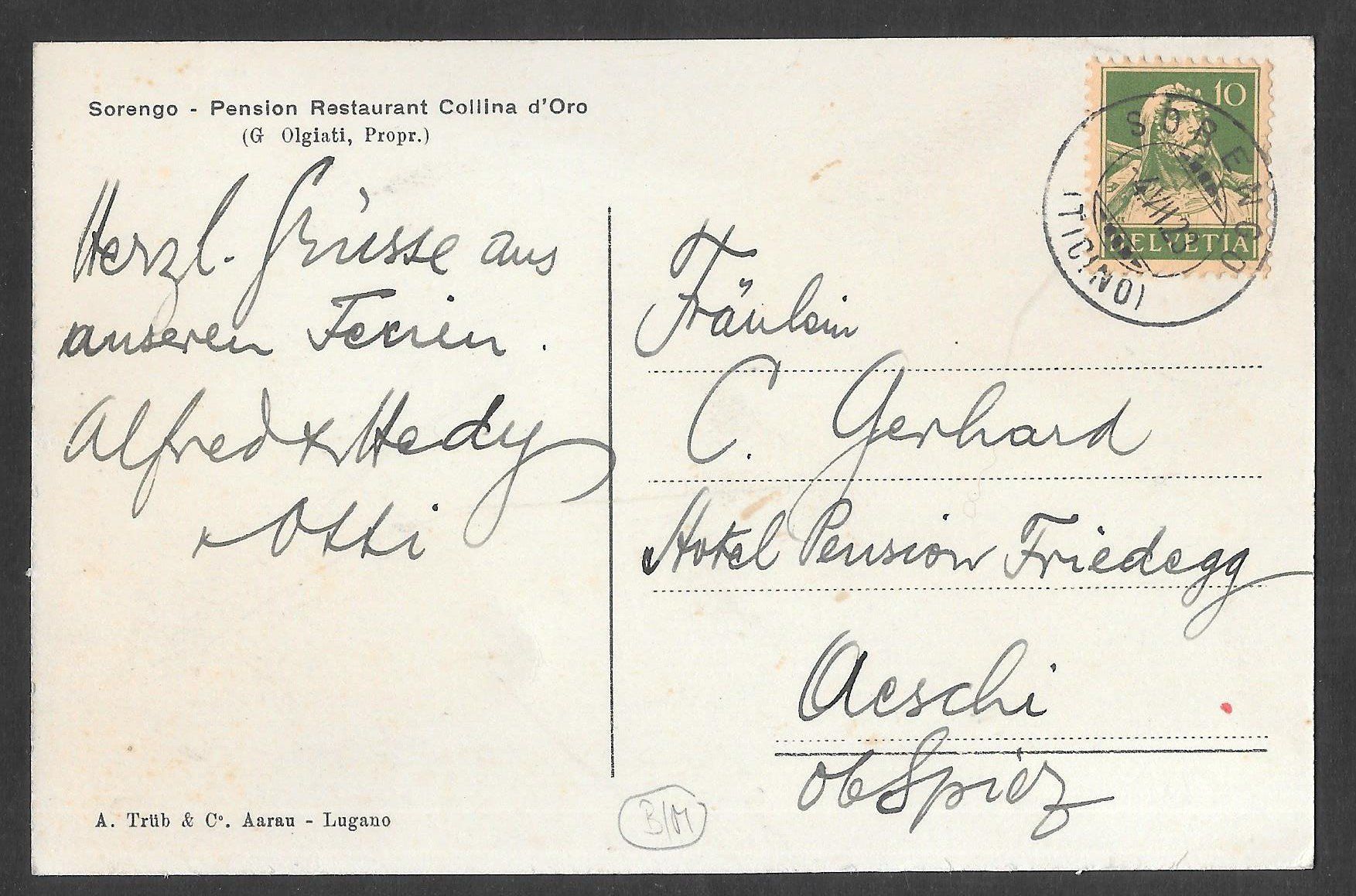 Cartoline postali: Sorengo Pension Restaurant Collina d'Oro – Usato da Olten venduto da clotaldi 1