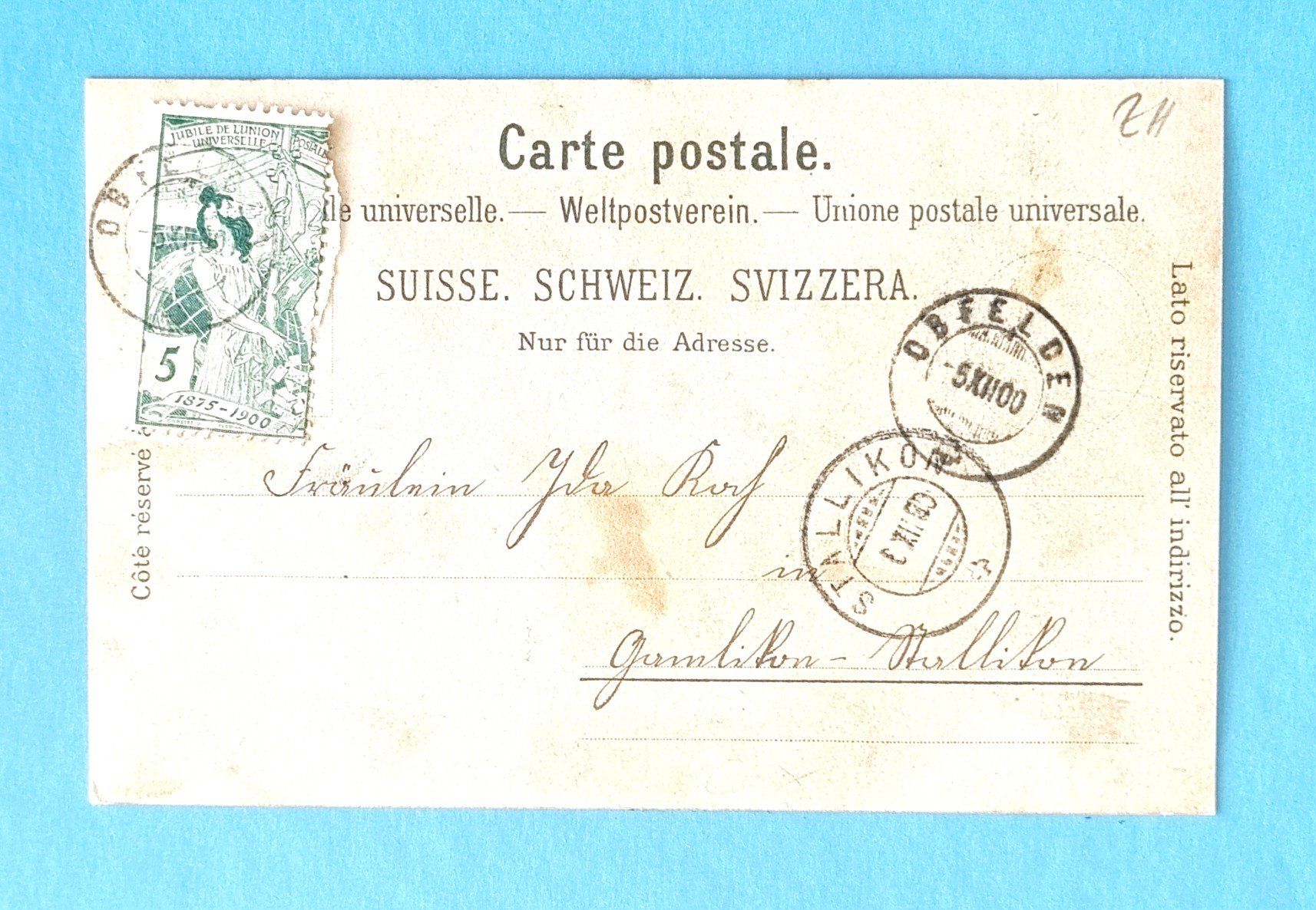 Cartoline postali: Obfelden - Mehrbildkarte - Litho - 1900 – Usato da Rothrist venduto da RROENK 1