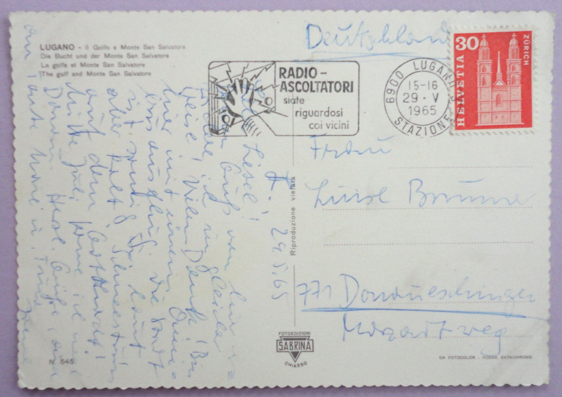 Cartoline postali: Lugano - Il Golfo e Monte San Salvatore – Usato da Fétigny venduto da Billy2miny 1