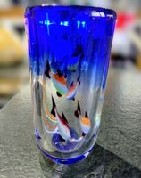 Blaue Murano Glas Vase mit Fischen, Sommer Deko, Top!