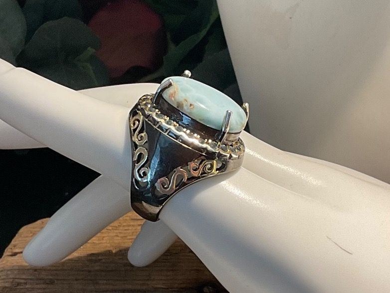 Ringe: Design Ring in Sterlingsilber mit grossem Larimar, Gr. 55.5 – Gebraucht aus Luzern von S.Kern01 2