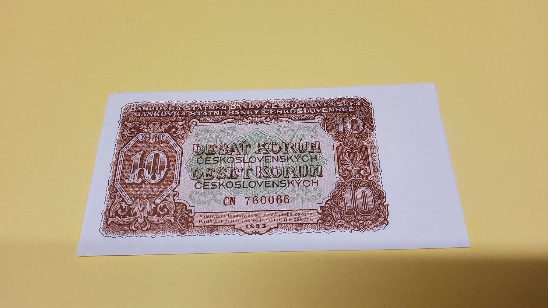 Banconote: 10 Kronen 1953, Tschechoslowakei, NEU – Nuovo e nell'imballaggio originale da Herisau venduto da Nluanalucas
